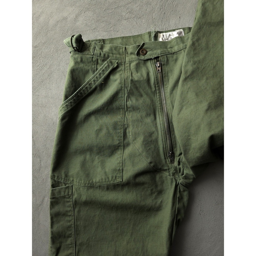 Vintage 1960s Guy Leroy Green Cotton Twill Mechanic Pants Military Style 32 x 27 - Picture 6 of 12